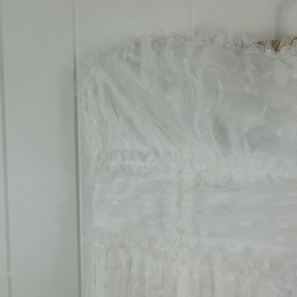 Lulus Womens Delightful Bliss White Mesh Swiss Dot Strapless Midi Dress Medium - Picture 7 of 16